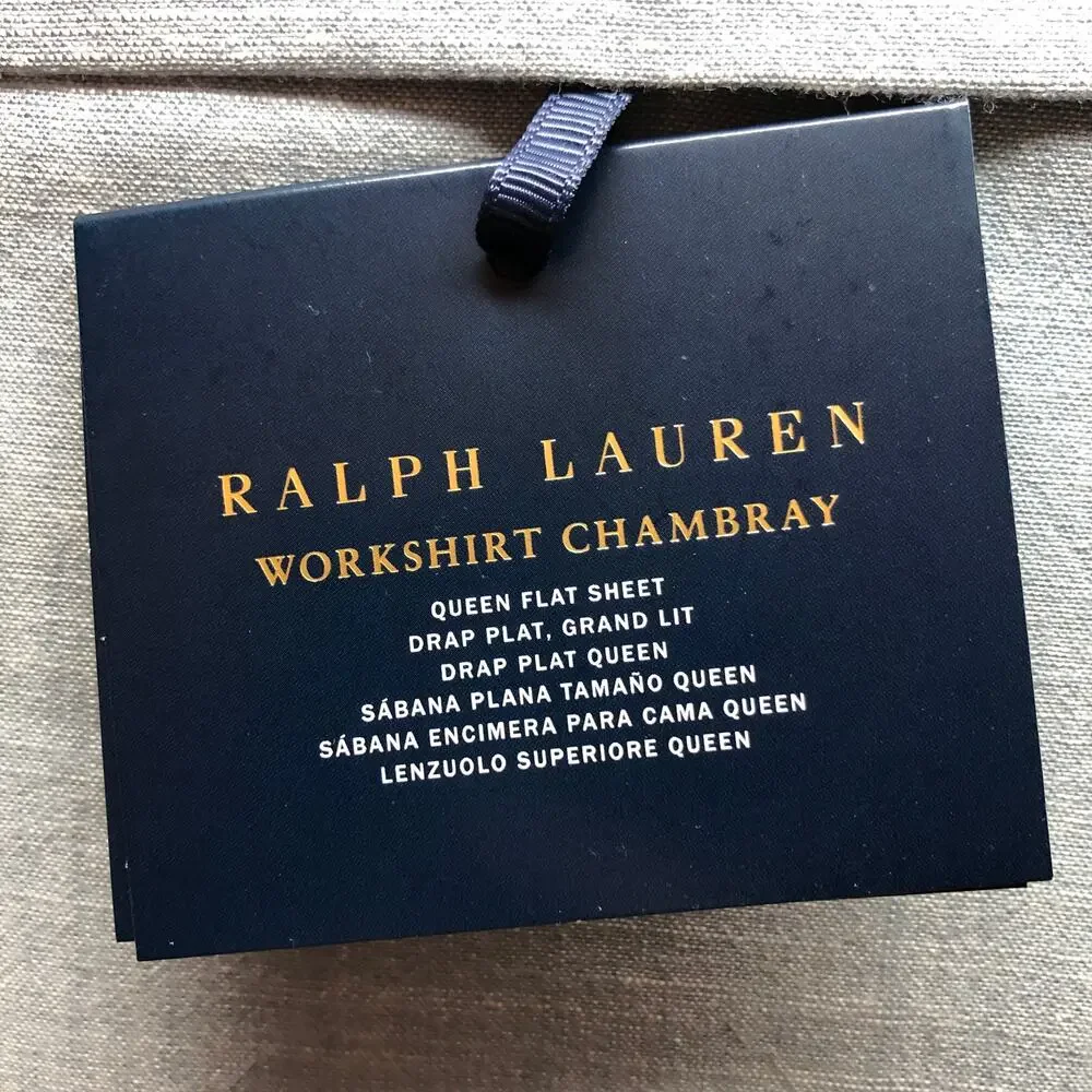 New Ralph Lauren Home Queen Flat Sheet Workshirt Chambray Blue